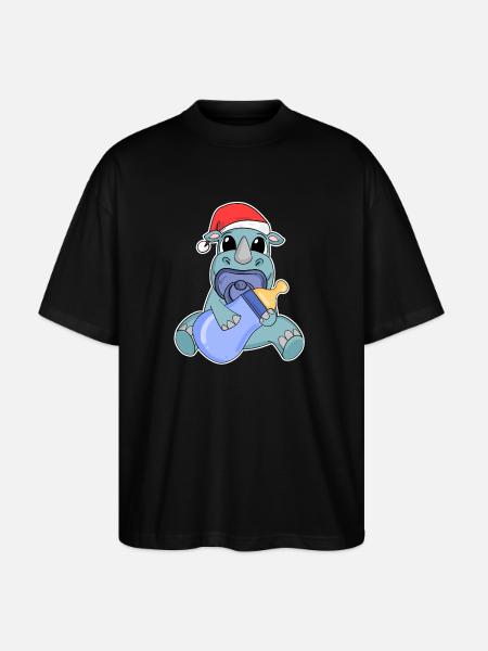 Rhinocéros bébé Noël - T-shirt bio Blaster 2.0 coupe oversize Stanley/Stella Unisexe - noir