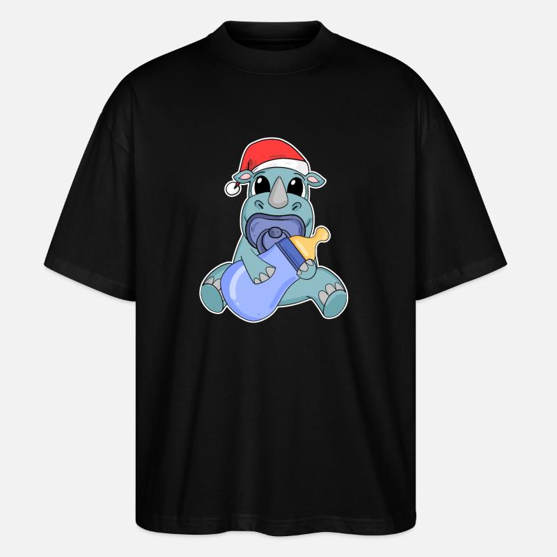 Rhinocéros bébé Noël - T-shirt bio Blaster 2.0 coupe oversize Stanley/Stella Unisexe - noir