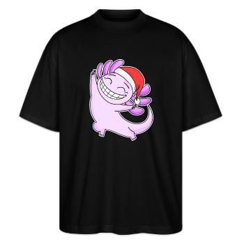 Axolotl Weihnachten - Stanley/Stella Oversized Unisex Bio T-Shirt Blaster 2.0 - Schwarz - Vorne - Alina (178cm) & Michal (187cm)