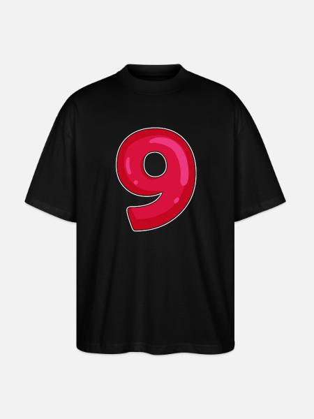 NINE - 9 - Digit red - Stanley/Stella Oversized Unisex Organic T-shirt Blaster 2.0 - black