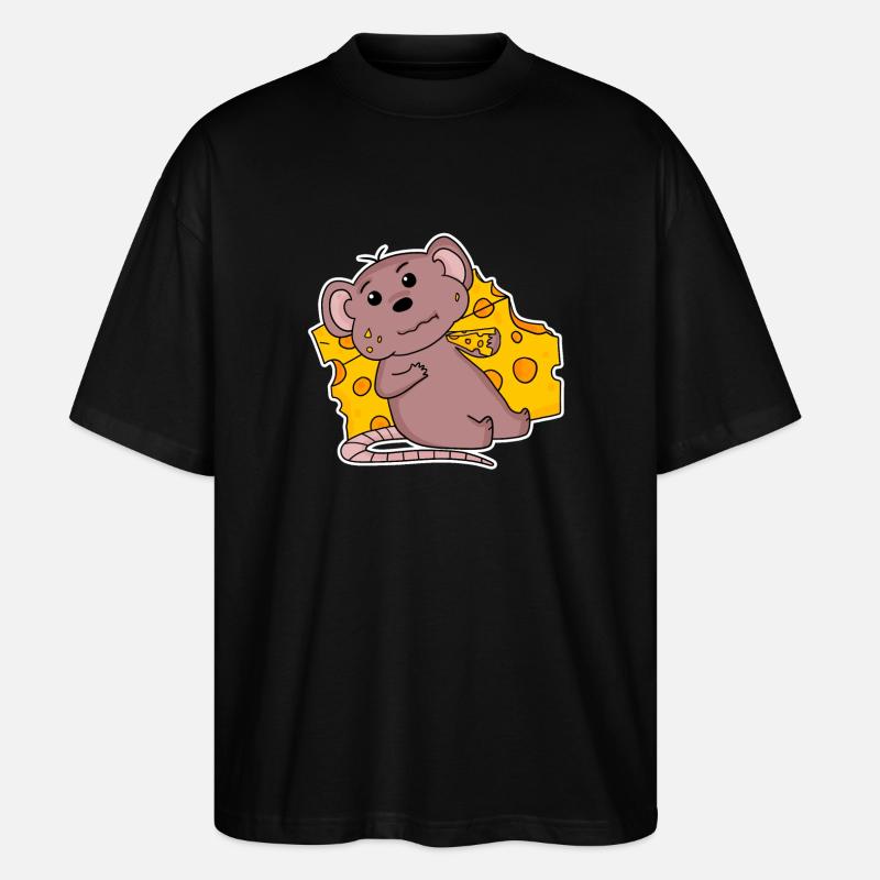 Maus Motiv mit Käse - Stanley/Stella Oversized Unisex Bio T-Shirt Blaster 2.0 - Schwarz