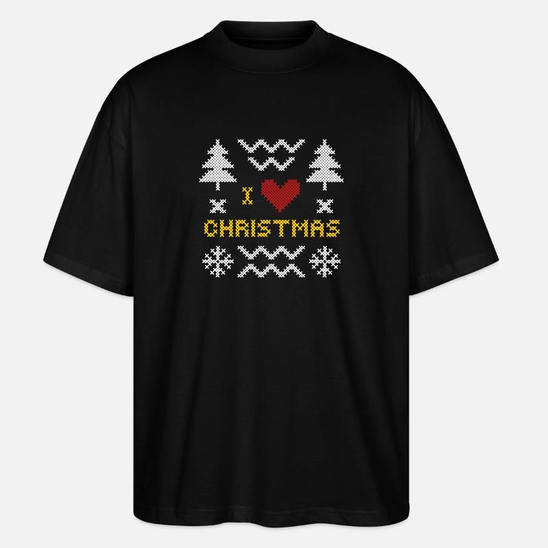 Christmas Heart Knit Pattern Design - Stanley/Stella Oversized Unisex Organic T-shirt Blaster 2.0 - black