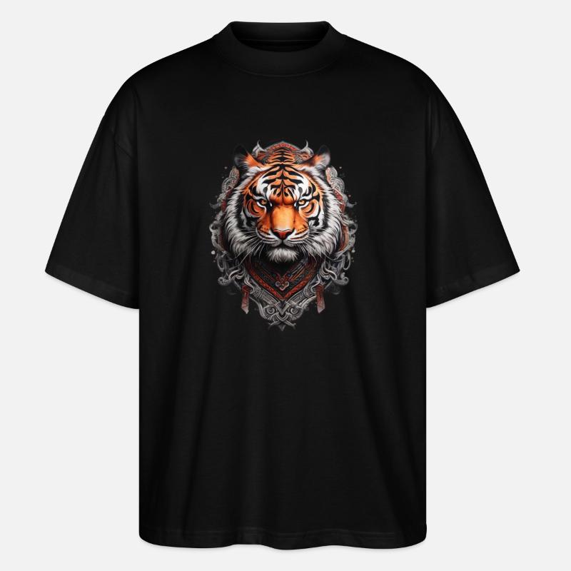 Bengalischer Tigerkopf im Stil Wikinger-Tattoo - Stanley/Stella Oversized Unisex Bio T-Shirt Blaster 2.0 - Schwarz