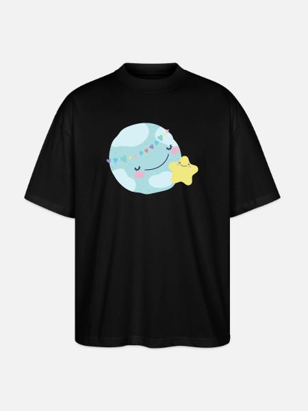 Pastel Planet Hearts - Stanley/Stella Oversized Unisex Organic T-shirt Blaster 2.0 - black