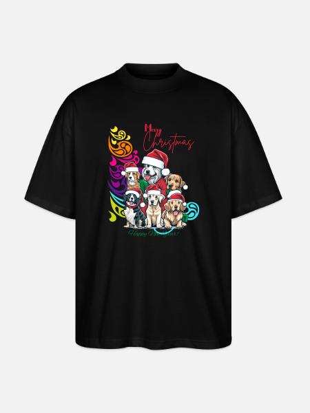 Festive Dog Squad Christmas Design - Stanley/Stella Oversized Unisex Organic T-shirt Blaster 2.0 - black