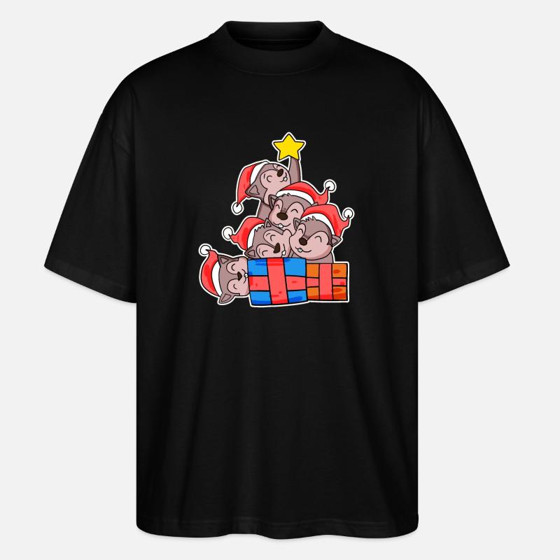 Squirrel Christmas Tree Christmas - Stanley/Stella Oversized Unisex Organic T-shirt Blaster 2.0 - black