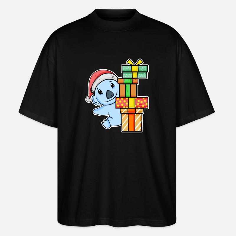 Koala mit Weihnachtsmütze und Weihnachtsgeschenk - Stanley/Stella Oversized Unisex Bio T-Shirt Blaster 2.0 - Schwarz