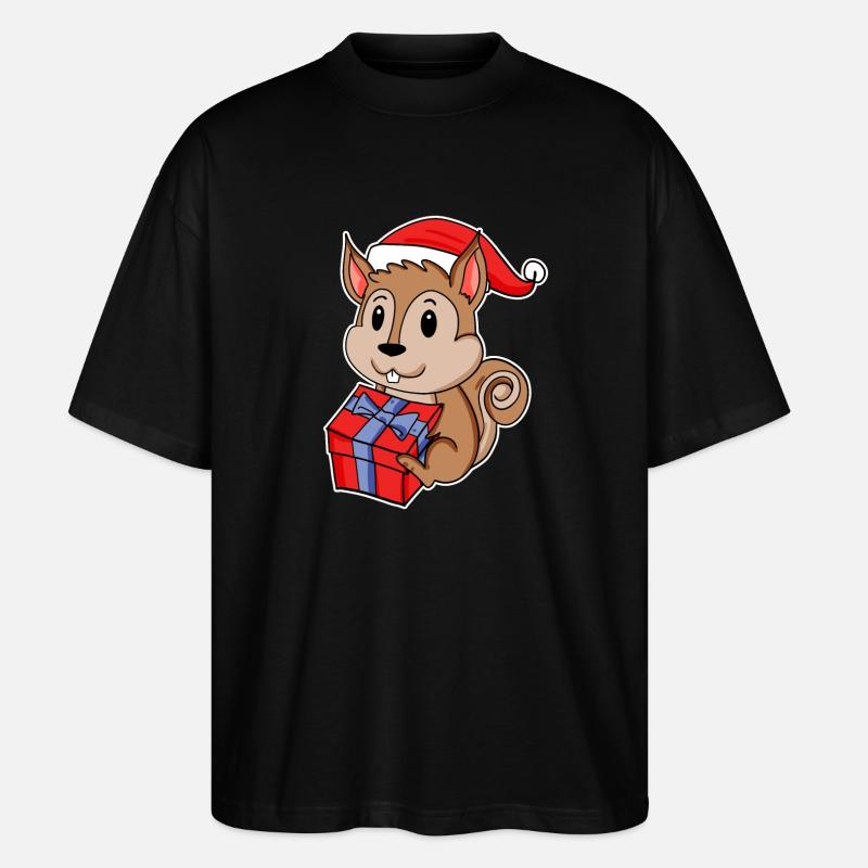 Eichhörnchen mit Weihnachtsmütze - Stanley/Stella Oversized Unisex Bio T-Shirt Blaster 2.0 - Schwarz
