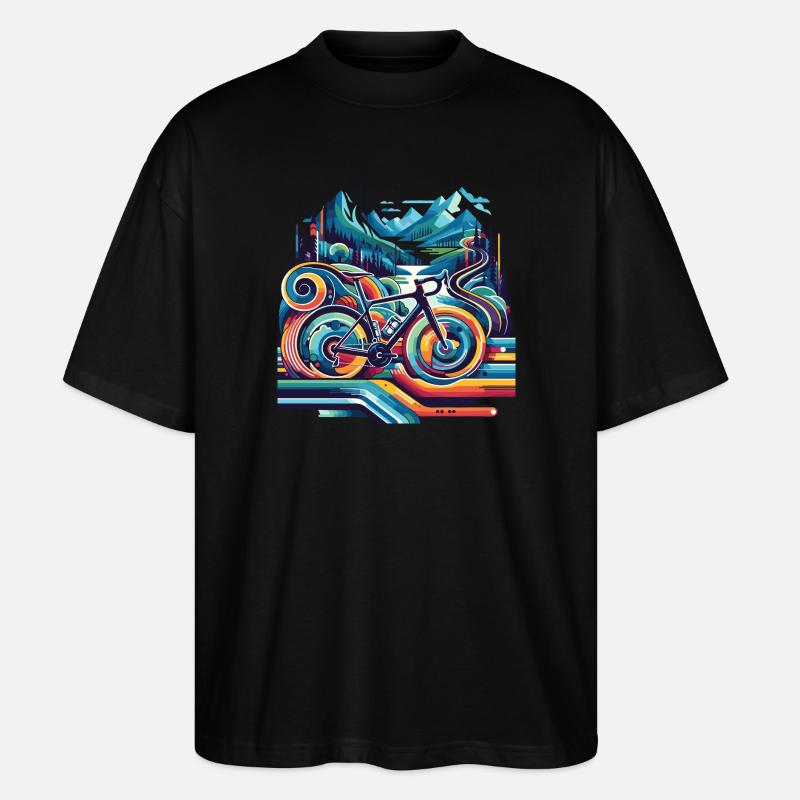 Vélo aux lignes ondulées - T-shirt bio Blaster 2.0 coupe oversize Stanley/Stella Unisexe - noir