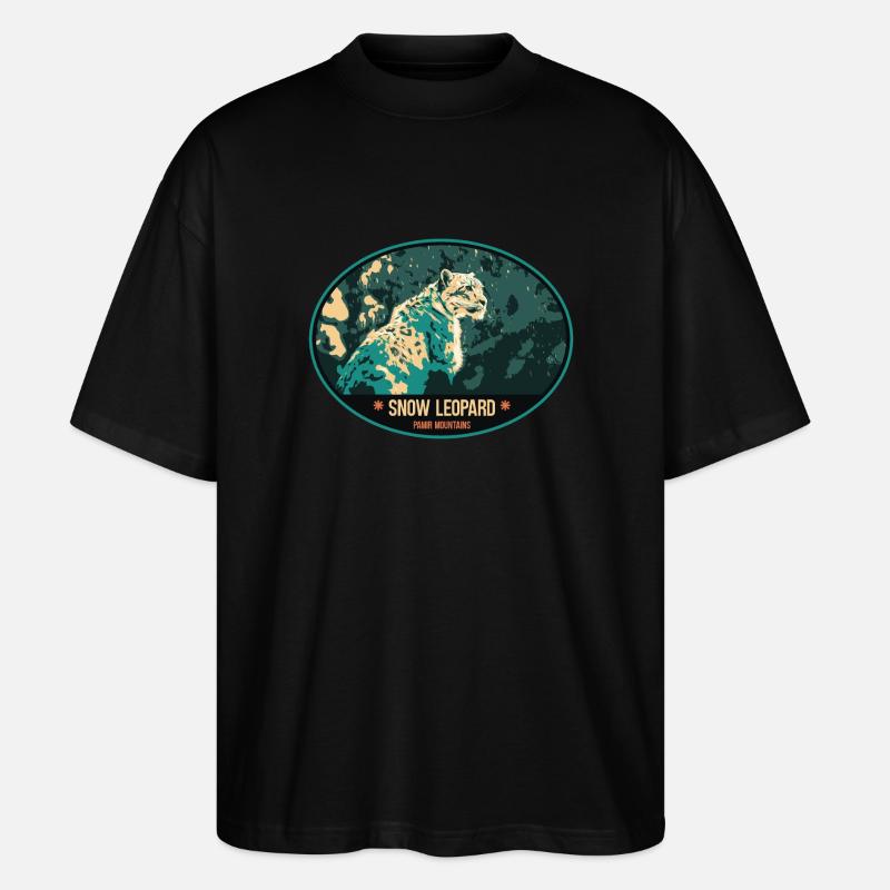 Écusson illustration Léopard des Neiges - T-shirt bio Blaster 2.0 coupe oversize Stanley/Stella Unisexe - noir
