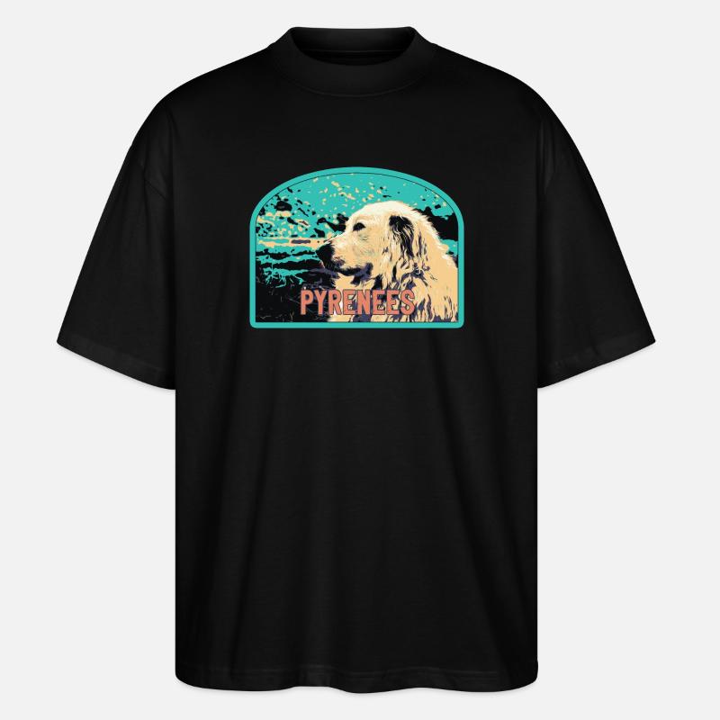 Pyrenäen-Schäferhund-Aufnäher: Berggefährte - Stanley/Stella Oversized Unisex Bio T-Shirt Blaster 2.0 - Schwarz