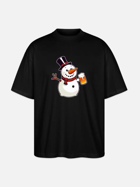 Snowman with beer - Stanley/Stella Oversized Unisex Organic T-shirt Blaster 2.0 - black