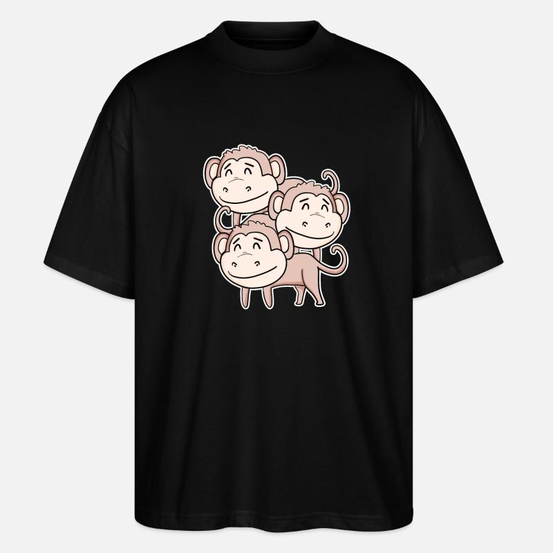 Cute Monkey - Monkey Motif - Stanley/Stella Oversized Unisex Organic T-shirt Blaster 2.0 - black