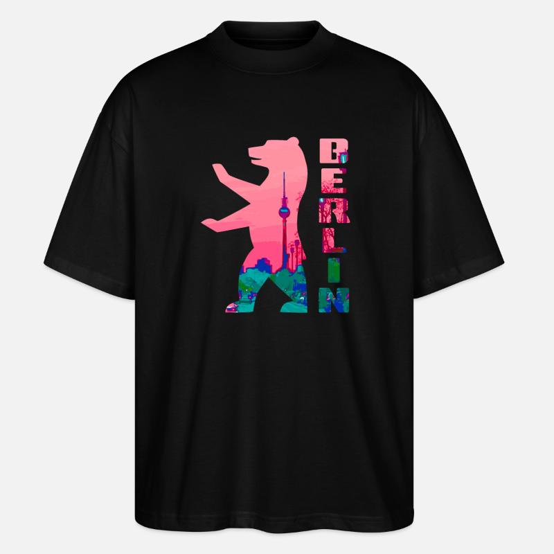 Silhouette de néon d’ours de Berlin - T-shirt bio Blaster 2.0 coupe oversize Stanley/Stella Unisexe - noir