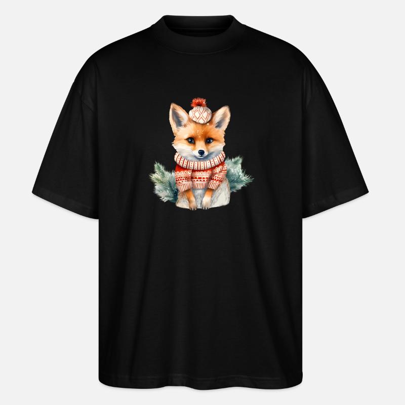 Winterschatz Fuchs mit Pompom - Stanley/Stella Oversized Unisex Bio T-Shirt Blaster 2.0 - Schwarz