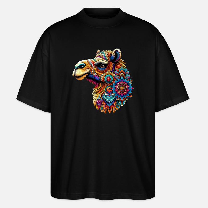 Kamel mit Mandalas verziert - Stanley/Stella Oversized Unisex Bio T-Shirt Blaster 2.0 - Schwarz