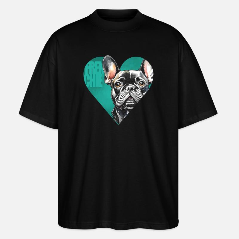 Portrait de bouledogue français - T-shirt bio Blaster 2.0 coupe oversize Stanley/Stella Unisexe - noir