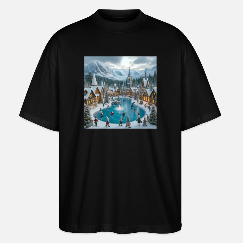 Skandinavisches Weihnachtsdorf - Stanley/Stella Oversized Unisex Bio T-Shirt Blaster 2.0 - Schwarz