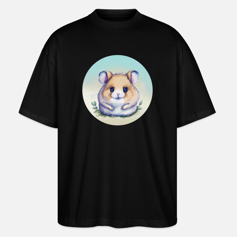 Hamster mignon aquarelle pastel - T-shirt bio Blaster 2.0 coupe oversize Stanley/Stella Unisexe - noir