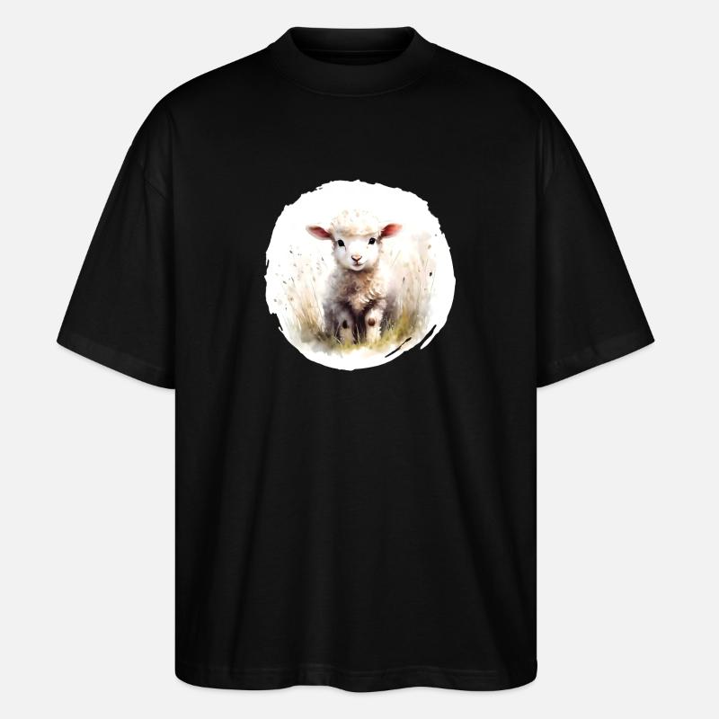 Lamm Aquarell - Stanley/Stella Oversized Unisex Bio T-Shirt Blaster 2.0 - Schwarz