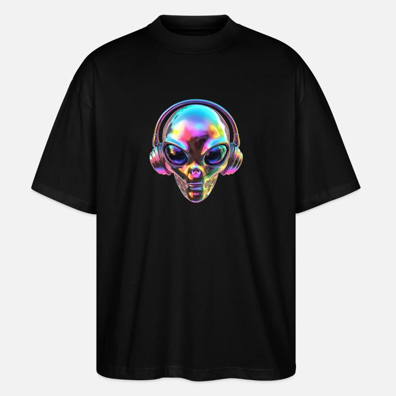 Chromatischer Alien-Kopf mit Kopfhörern - Stanley/Stella Oversized Unisex Bio T-Shirt Blaster 2.0 - Schwarz