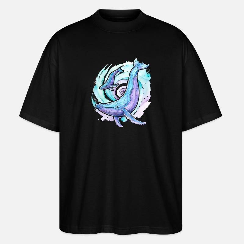 Baleine à bosse avec baleineau - T-shirt bio Blaster 2.0 coupe oversize Stanley/Stella Unisexe - noir