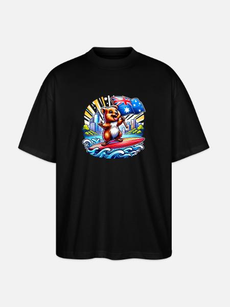 Quokka Australian Surfing Design - Stanley/Stella Oversized Unisex Organic T-shirt Blaster 2.0 - black