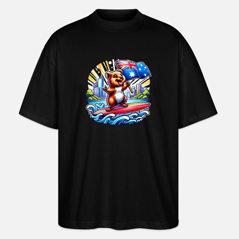 Quokka Australien Surfing Design - Stanley/Stella Oversized Unisex Bio T-Shirt Blaster 2.0 - Schwarz