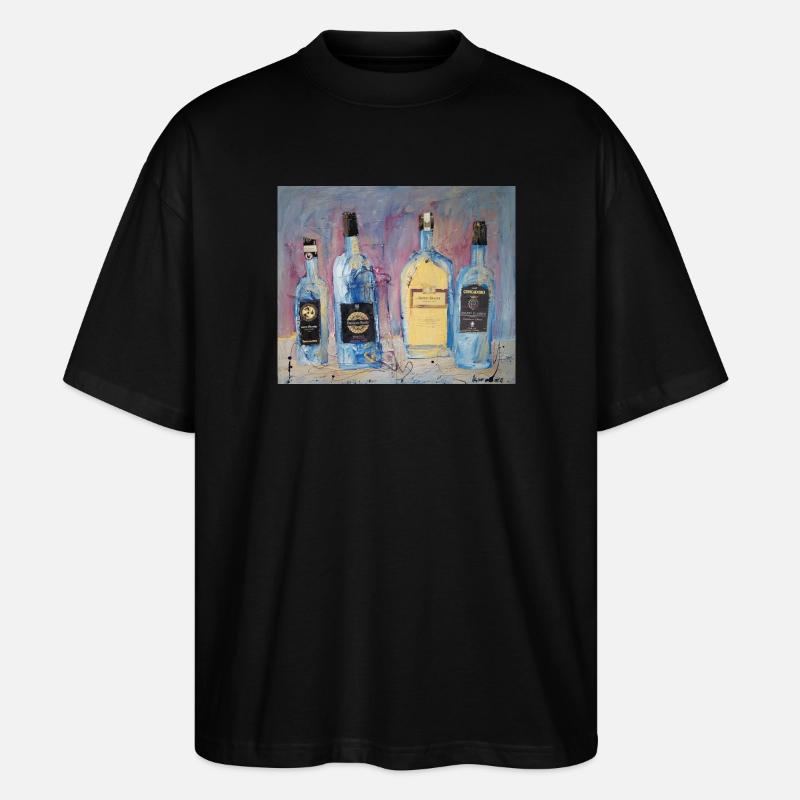 Expressive Weinflaschen vier Freunde - Stanley/Stella Oversized Unisex Bio T-Shirt Blaster 2.0 - Schwarz