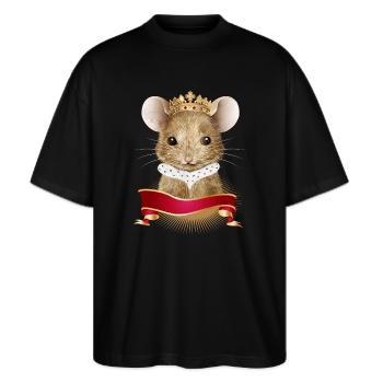 niedliche Maus mit Königskrone und Hermelin Kragen - Stanley/Stella Oversized Unisex Bio T-Shirt Blaster 2.0 - Schwarz - Vorne - Alina (178cm) & Michal (187cm)