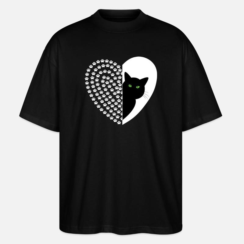 Schwarze Katze mit Blumenmuster - Stanley/Stella Oversized Unisex Bio T-Shirt Blaster 2.0 - Schwarz