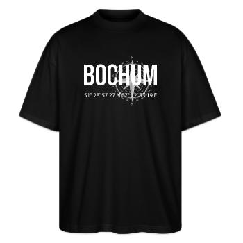 Koordinaten Bochum - Stanley/Stella Oversized Unisex Bio T-Shirt Blaster 2.0 - Schwarz - Vorne - Alina (178cm) & Michal (187cm)