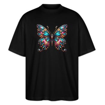 Schmetterling - Stanley/Stella Oversized Unisex Bio T-Shirt Blaster 2.0 - Schwarz - Vorne - Alina (178cm) & Michal (187cm)