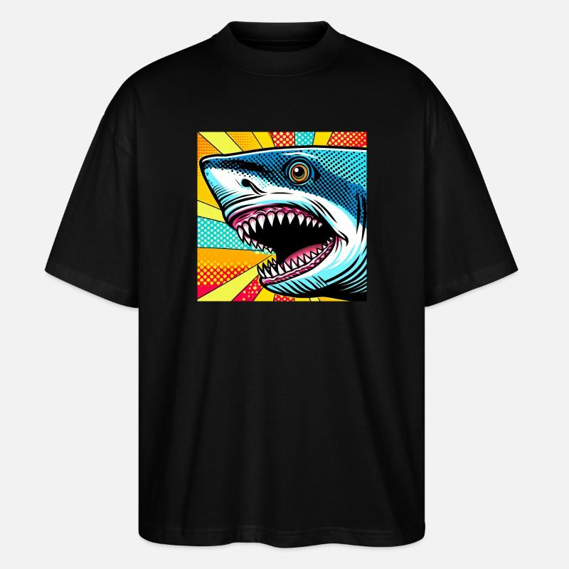 Requin Pop Art - T-shirt bio Blaster 2.0 coupe oversize Stanley/Stella Unisexe - noir