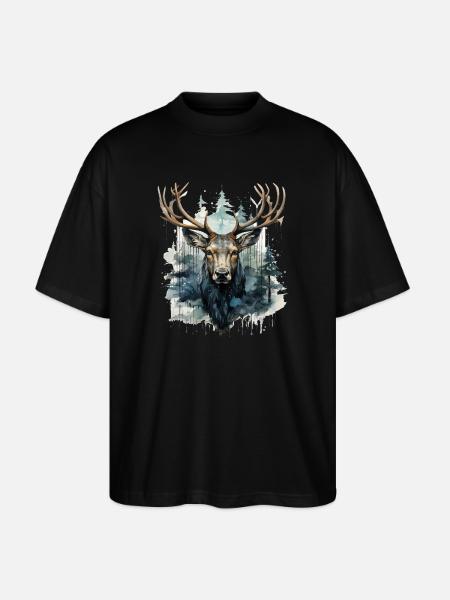 Hirsch im Wald Wasserfarben - Stanley/Stella Oversized Unisex Bio T-Shirt Blaster 2.0 - Schwarz
