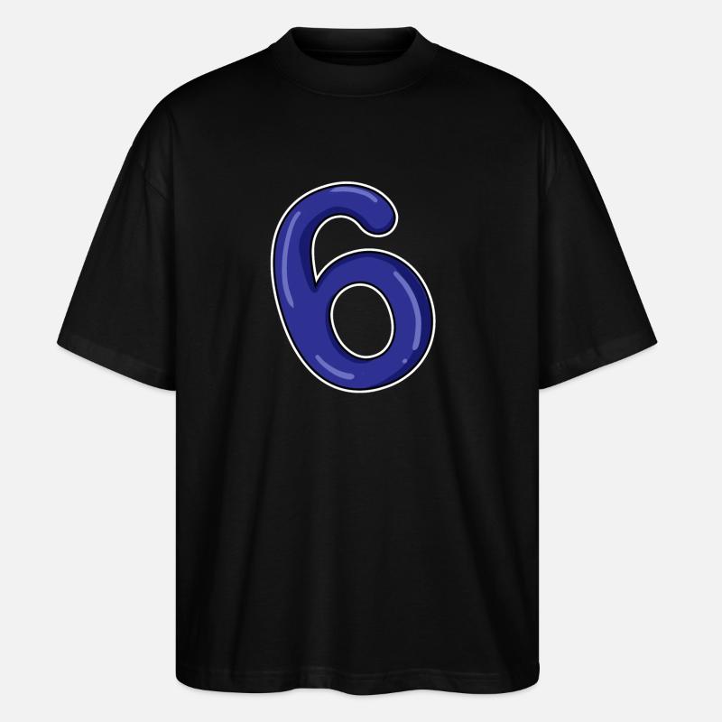 Nummer 6 Zahl Blau - Stanley/Stella Oversized Unisex Bio T-Shirt Blaster 2.0 - Schwarz