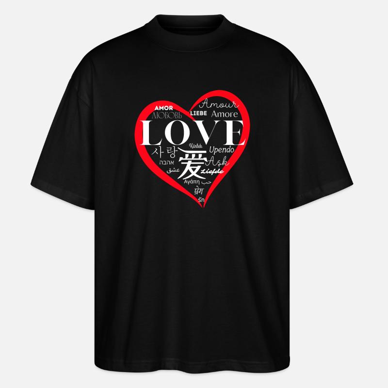 Global Love: Mehrsprachiges Herzdesign - Stanley/Stella Oversized Unisex Bio T-Shirt Blaster 2.0 - Schwarz