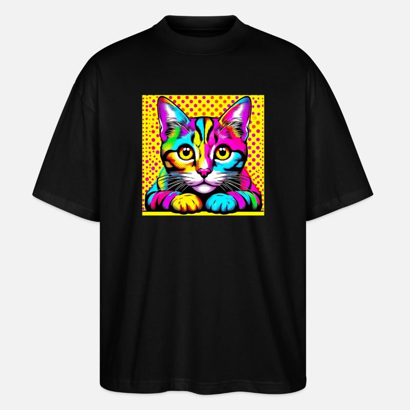 Chat Pop Art - T-shirt bio Blaster 2.0 coupe oversize Stanley/Stella Unisexe - noir