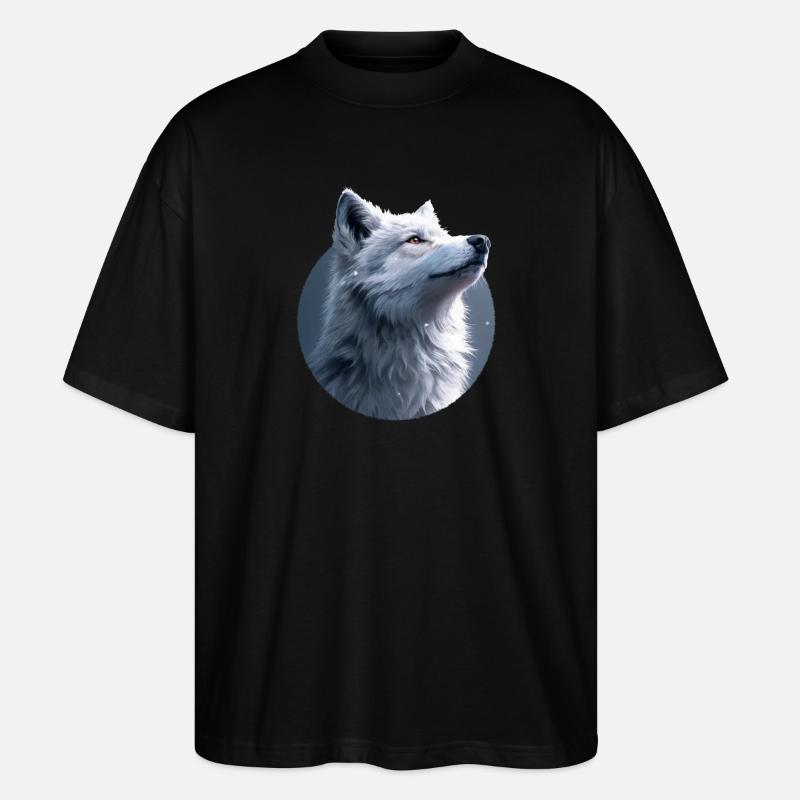 Weißer Wolf Illustration - Stanley/Stella Oversized Unisex Bio T-Shirt Blaster 2.0 - Schwarz