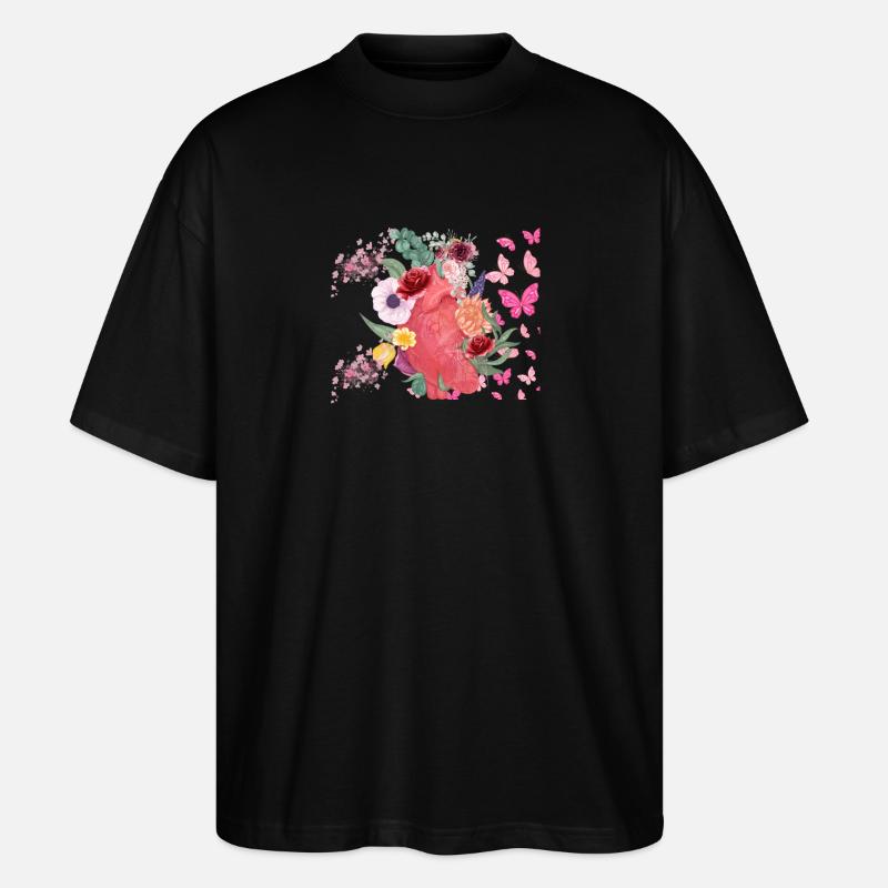 Cœur fleurs et papillons - T-shirt bio Blaster 2.0 coupe oversize Stanley/Stella Unisexe - noir