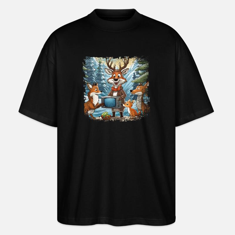 Waldtiere schauen Fernsehen - Stanley/Stella Oversized Unisex Bio T-Shirt Blaster 2.0 - Schwarz
