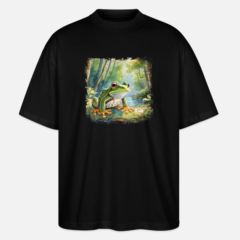 Niedlicher junger Frosch im Kinderbuchstil - Stanley/Stella Oversized Unisex Bio T-Shirt Blaster 2.0 - Schwarz