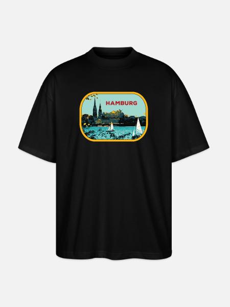 Fluss Hamburg: Segelboot-Illustration - Stanley/Stella Oversized Unisex Bio T-Shirt Blaster 2.0 - Schwarz