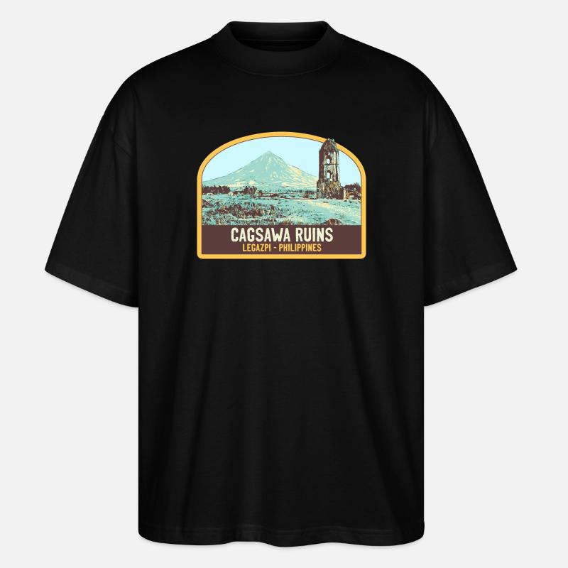 Ruinen von Cagsawa, Vulkan Mayon, Philippinen - Stanley/Stella Oversized Unisex Bio T-Shirt Blaster 2.0 - Schwarz