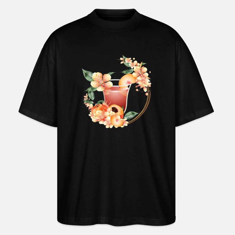 Cocktail mit Pfirsichhälfte & Pfirsichblütenkranz - Stanley/Stella Oversized Unisex Bio T-Shirt Blaster 2.0 - Schwarz