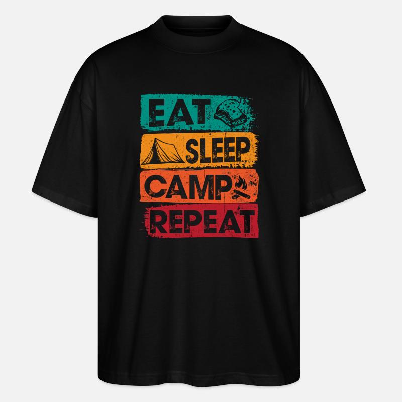 Eat Sleep Camp Repeat im Freien - Stanley/Stella Oversized Unisex Bio T-Shirt Blaster 2.0 - Schwarz
