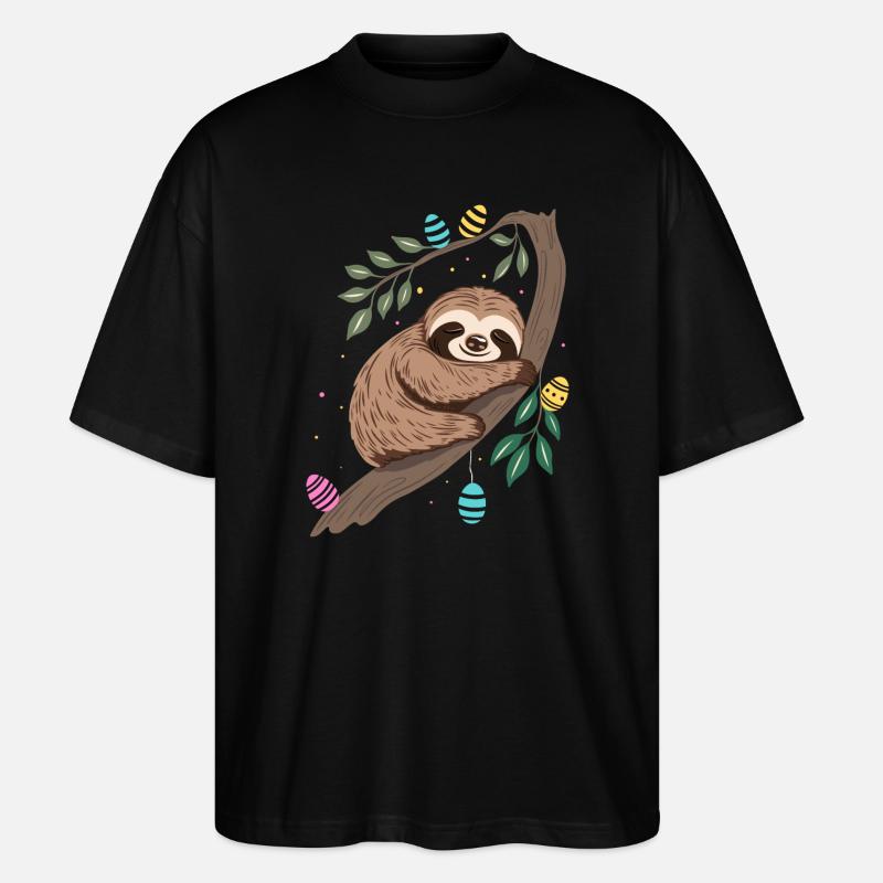 Easter Sloth with Easter Eggs - Stanley/Stella Oversized Unisex Organic T-shirt Blaster 2.0 - black