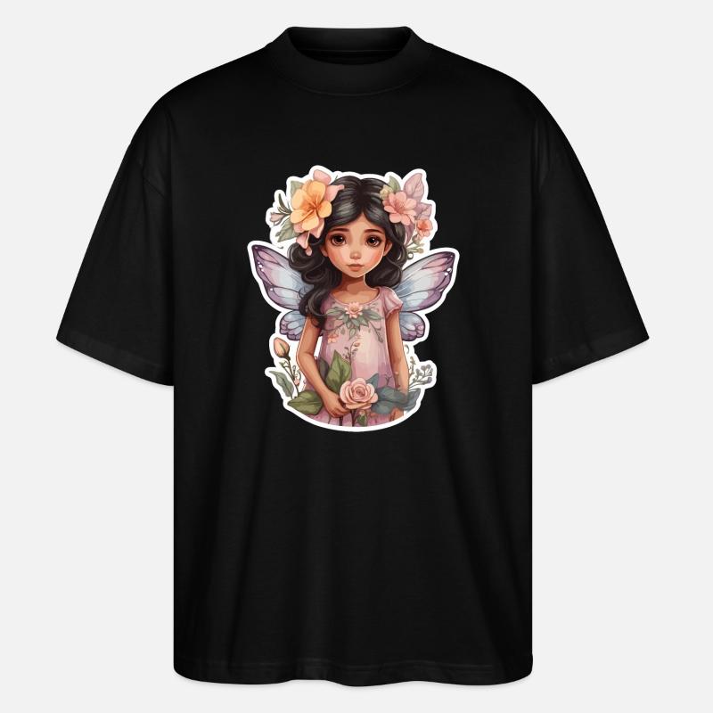 Petite fée avec des fleurs - T-shirt bio Blaster 2.0 coupe oversize Stanley/Stella Unisexe - noir