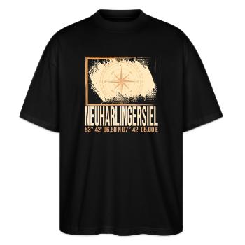 Neuharlingersiel Koordinaten - Stanley/Stella Oversized Unisex Bio T-Shirt Blaster 2.0 - Schwarz - Vorne - Alina (178cm) & Michal (187cm)