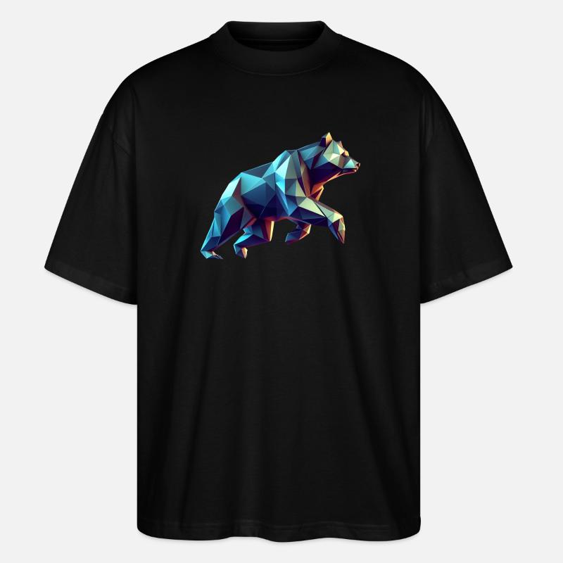 Geometrischer 3D-Origami-Bär - Stanley/Stella Oversized Unisex Bio T-Shirt Blaster 2.0 - Schwarz